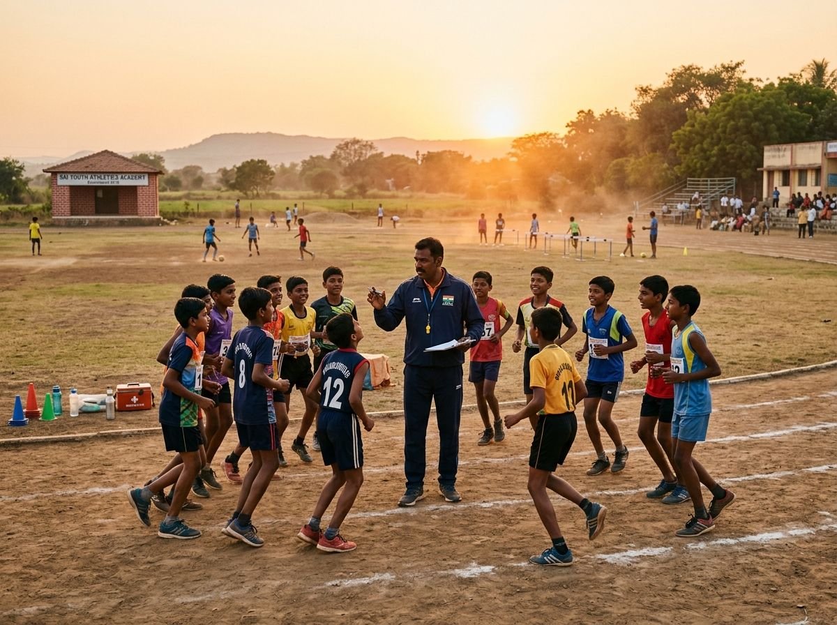 Young athletes training on a district ground at sunset